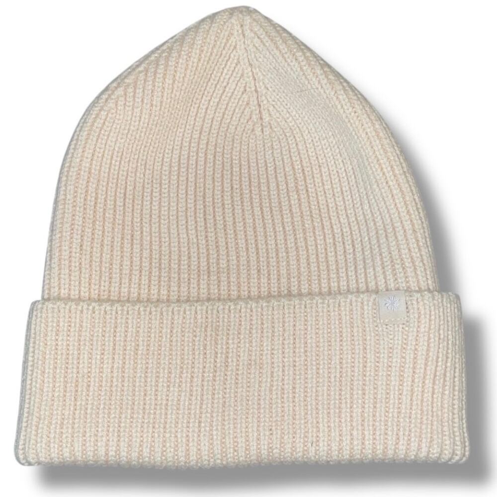 Athleta Girl Beanie Hat One Size Cuff Cream Off White Ribbed Knit Wool Blend